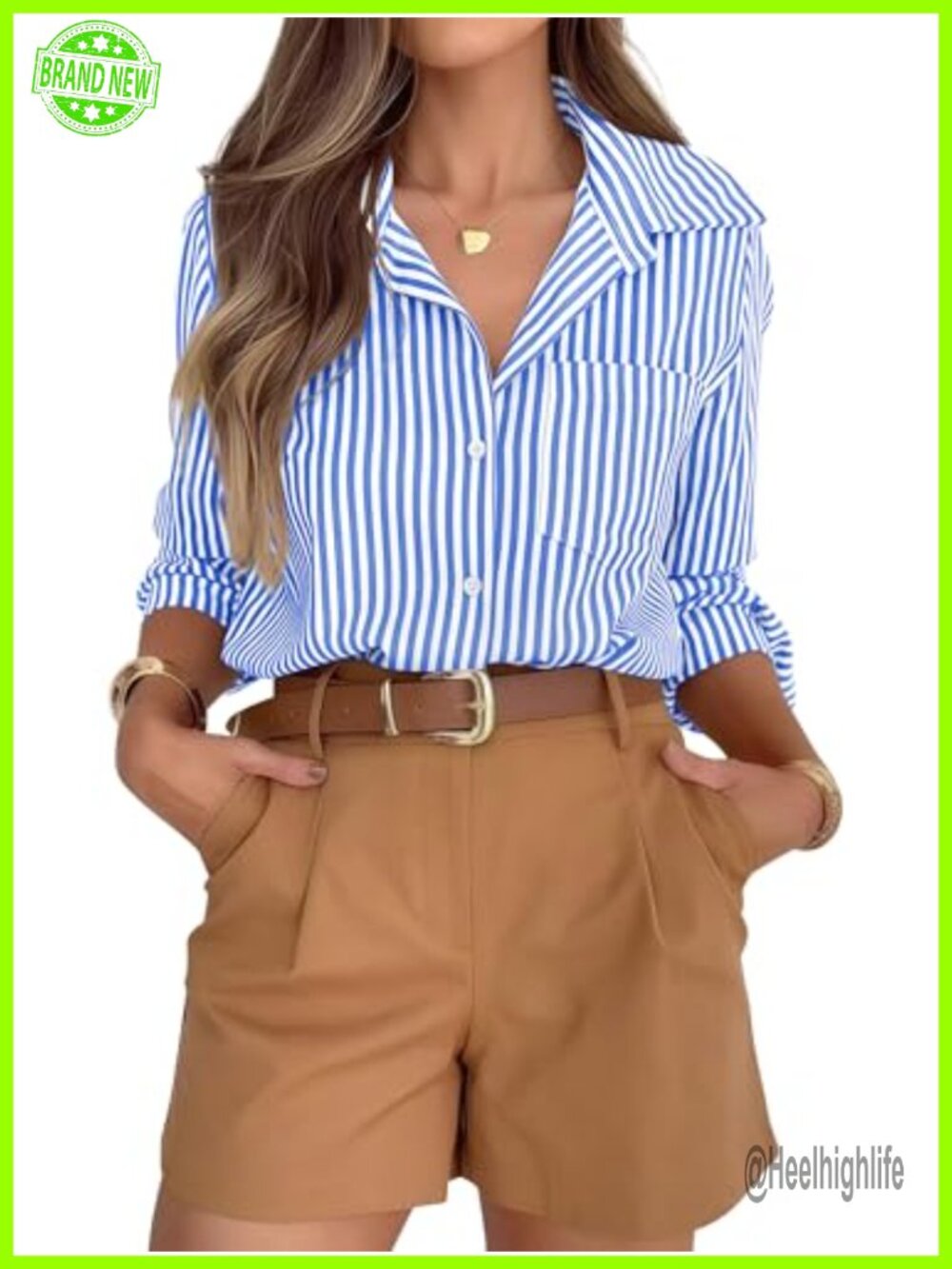 Super Soft Striped Button Down Shirt Long Sleeve Casual Collared Blouse with - Picture 1 of 6